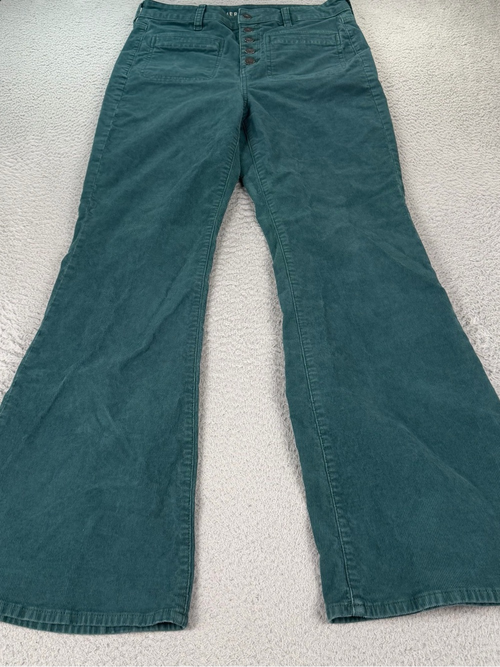 American Eagle Corduroy Pants Womens 10 Regular Green Super High Rise Flare Y2K - Picture 2 of 14